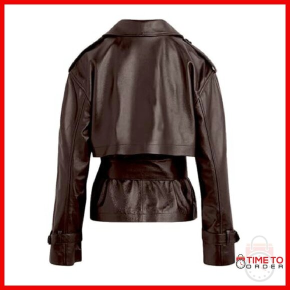 Faux Leather Belted Trench Coat Moto Jacket Women's Size Small - Picture 7 of 7